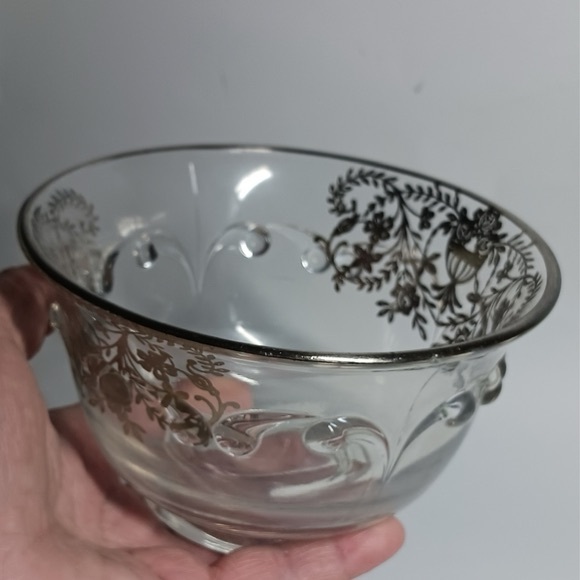Viking Glass Silver Overlay Bowl 5inch Vintage Art Deco USA Made - Picture 5 of 6